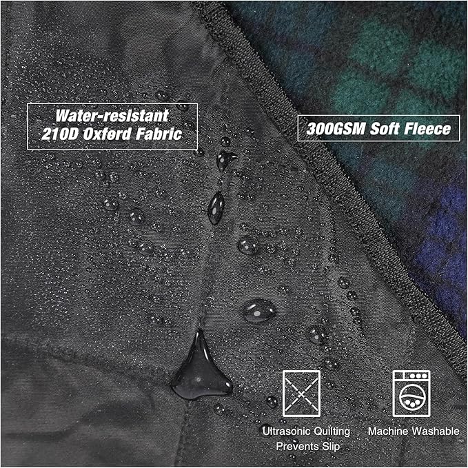 REDCAMP Extra Large Waterproof Stadium Blanket for Cold Weather, Soft Warm Fleece Camping Blanket Windproof for Outdoor Picnic Sports, 79”x 79” Green Grid