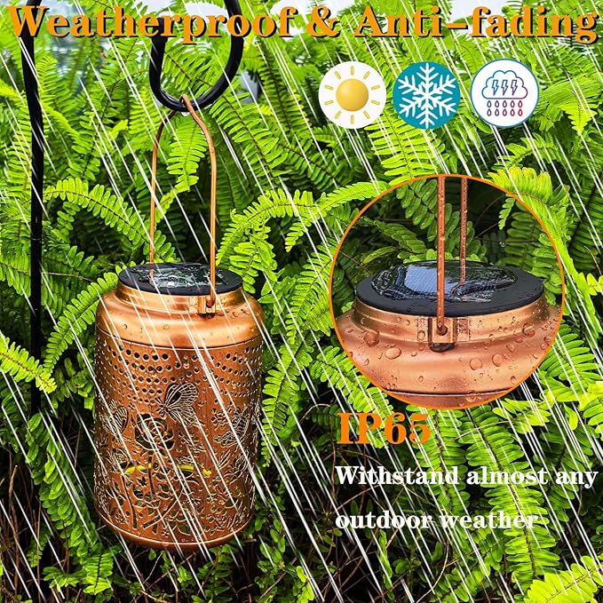Solar Butterfly Rose Lantern Outdoor Decor,Waterproof Hanging Metal Garden Lights for Patio,Yard,Porch ,Unique Birthday Gifts for Women,Mom,Grandma,Sister,Bestie,Christmas,Thanksgiving,1PC
