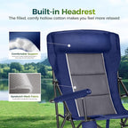 ALPHA CAMP Oversized Folding Camping Chairs High Backrest Heavy Duty Lawn Chairs for Adults Support 500 LBS Portable Camp Chairs with Cup Holders Large Side Pocket Outdoor Chair 2 Pack