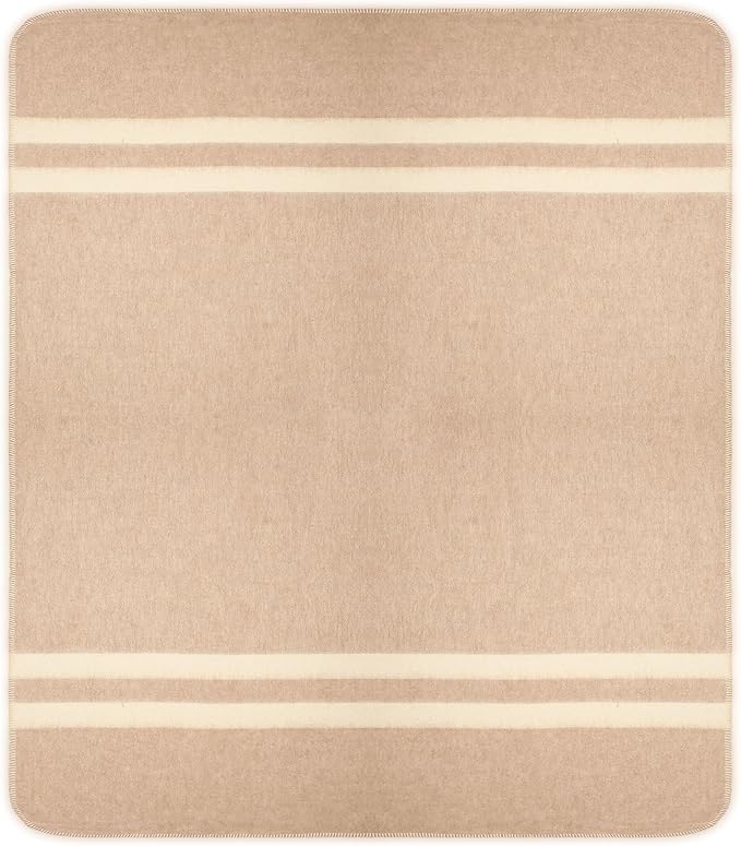 Thick Alpaca Wool Blanket Heavyweight Camping Outdoors Indoors Soft Peru King Size Stripes Design (Beige - Ivory, King Size)