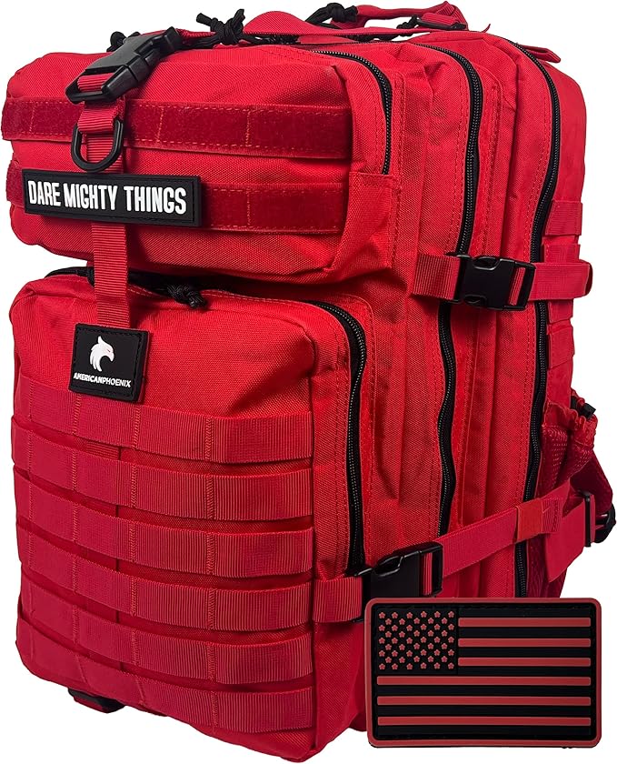 AMERICANPHOENIX 45L Elite Tactical Backpack | 3X Stronger Work & Military Backpack | Water Resistant and Heavy Duty | 3 Day MOLLE Bug Out Bag (Scarlet Sage)