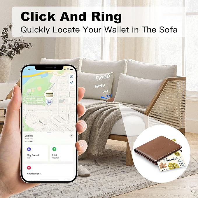 Wallet Tracker Card (iOS Only), Rechargeable Bluetooth Smart Tracking for Apple Find My Compatible Anti Tracker for Men Women Slim Item Locator for Purse Passport Key Luggage Tag (1Pcs/THKS FLR)