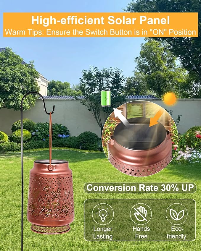 Hummingbird Solar Lanterns Outdoor Waterproof, Garden Decor Birthday Gifts for Women Mom Grandma Sister, Metal Hanging Solar Lights Outside Decorative for Yard Patio Backyard Christmas Decorations