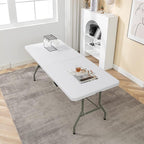 BTEXPERT Set of 5, Fold-in-Half Folding Table 6 Feet 72"x 29.5" Lightweight Portable Carrying Handle Indoor Outdoor Picnic Camping Office Home Party Wedding Event White