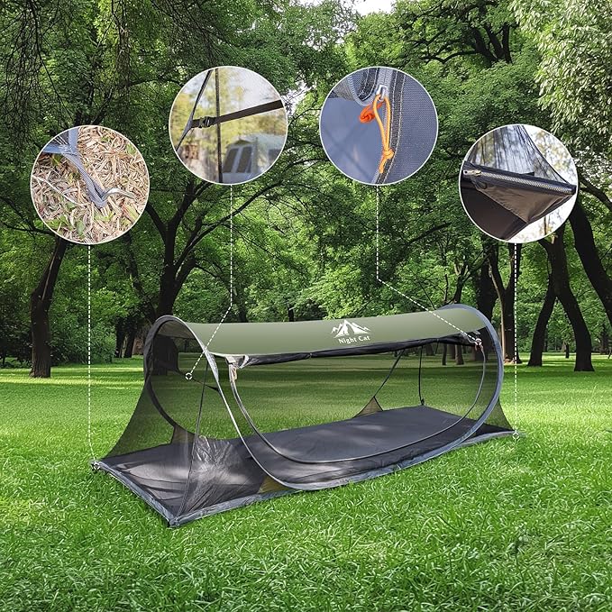 Night Cat Pop-up Mosquito Tent: 1 Person Camping Tent with Bug Screen Net Easy Set-up Tent Fits with Camping Cot (Excluded)