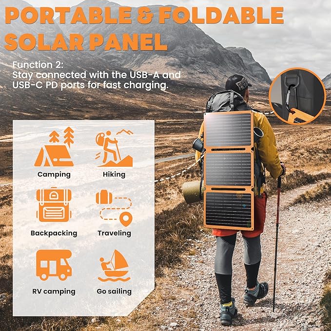 FieryRed 30W Folding Solar Battery Trickle Charger Maintainer, 2-in-1 Portable 12V Solar Trickle Charger with Built-in Charge Controller, Dual USB Fast Charging for Car Truck Boat Automotive Camping