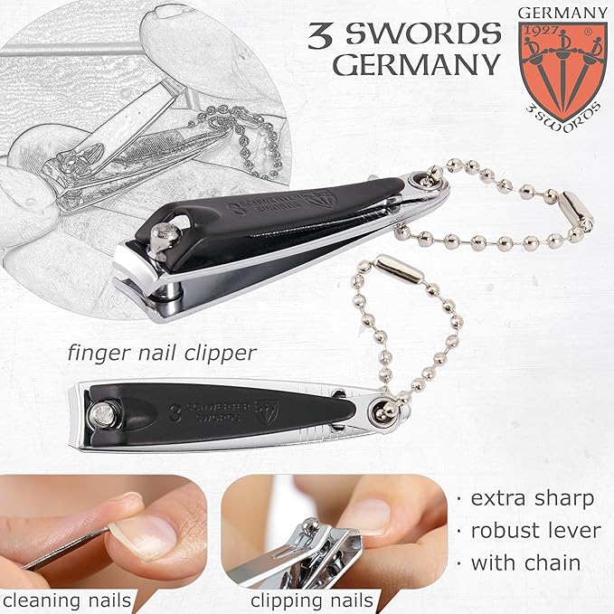 3 Swords Germany - Brand Quality 4 Piece Manicure Pedicure Grooming kit Set for Professional Finger & Toe Nail Care Tweezers File Clipper Fashion Leather case in Gift Box, Made by 3 Swords (02563)