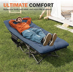 ATORPOK Camping Cot for Adults with Cushion Comfortable, Portable Folding Bed for Sleeping Supports 450 lbs (Blue)