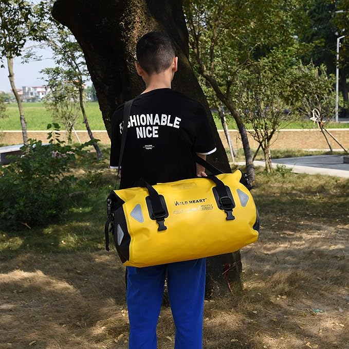 WILD HEART Waterproof Motorcycle Duffel Bag PVC500D Double-bottom With Rope Straps and Inner Pocket 40L 66L 100L for Kayaking, Camping, Boating,Motorcycle