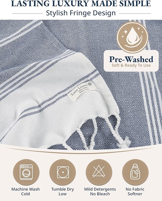 LANE LINEN Beach Towel 2 Pack - Beach Towels Oversized, Pre-Washed Large Beach Towels, Sandless Beach Towel, Quick Dry Travel Towel, Large Pool Towels, 39"x71" - Navy Blazer