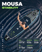 MOUSA 11'6“x35 Extra Wide Inflatable Stand Up Paddle Board, Stable Long SUP for 2 People/Family, Shoulder Strap, 3/5 Handles, 100L Backpack, All-Round Sup Board, Removeable Fin