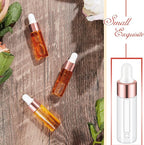 100 Pcs Mini Glass Oil Dropper Bottle Bulk, Clear Essential Small Empty Bottles Sample Containers Perfume Liquid Vials with Cap for Traveling (5 ml,Rose Gold)