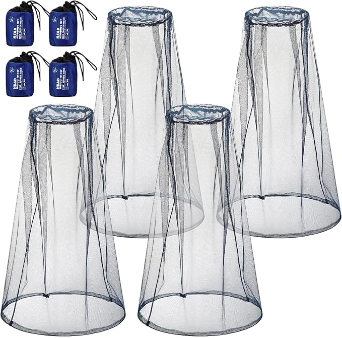 HESTYA 4 Pack Mosquito Bug Net Mesh for Head Mosquito Head Net Face Neck Fly Netting Hood from Insect Bugs Gnats for Outdoor