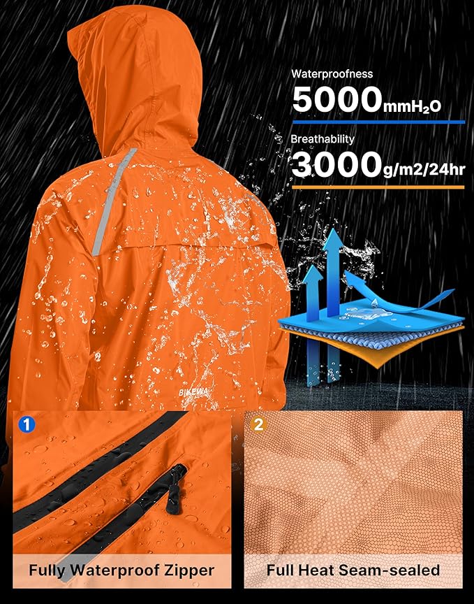 Men's Cycling Rain Jackets Waterproof Running Bike Windbreaker Lightweight Packable Hooded Jacket
