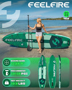 Feelfire11'x34” Extra Wide Inflatable Paddleboard, Stand-up Paddle Board for Adults, 420lb Capacity for Yoga/Fishing/Family, EVA Deck, US Fin, High-Pressure Pump, Storage Backpack, Safety Leash
