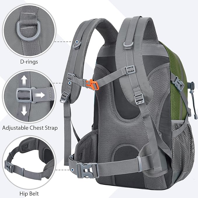 Hiking Backpack 30L Lightweight Travel Daypack Small Day Pack for Men Women Outdoor Camping Backpacking, Army Green