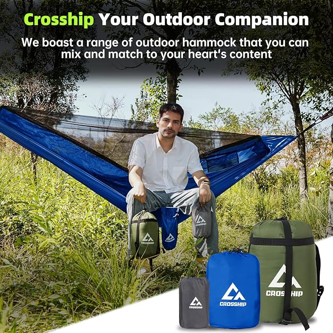 Camping Hammock with Mosquito Net, 2 Person Hammock Bug Net, Portable, Parachute Nylon for Outdoor, Camping, Hiking, Backpacking, Backyard, Beach, Travel (Hold Up to 500lbs)(Blue)