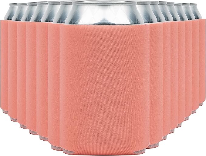 Blank Beer Can Coolers Sleeves (14-Pack) Soft Insulated Beer Can Cooler Sleeves - HTV Friendly Plain Can Sleeves for Beer Cans & Bottles - Blanks for Vinyl Projects Wedding Favors & Gifts (Coral)