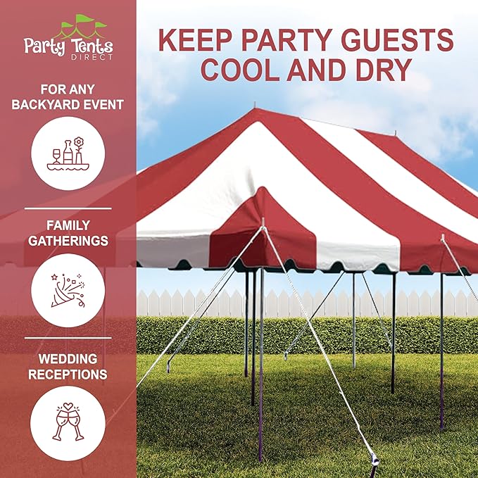 Party Tents Direct 20'x30' Weekender Canopy Pole Tent - Easy Up Canopy Tent with 120 Person Capacity - Outdoor Canopies for Parties, Weddings, & Events (Red/White Top)