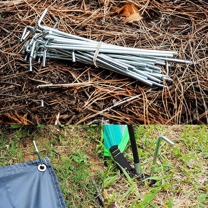 100 Pack Tent Stakes 6-3/4”Galvanized Steel Metal Tent Stakes Pegs, Garden Stakes Edging Fence Hooks Pegs for Camping, Shelters, Tarp, Canopies, Christmas Decoration Stakes