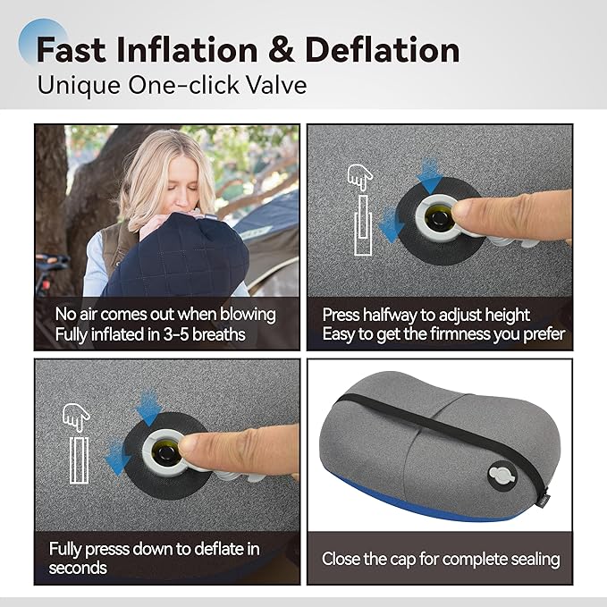MARCHWAY Ultralight Inflatable Camping Pillow with Soft Washable Cover, Compact Compressible Portable Travel Air Pillow for Outdoor Camp, Sport, Hiking, Backpacking Sleep (Blue)