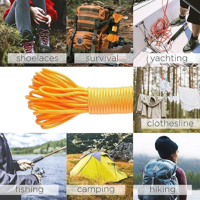 TECEUM 5/32" Paracord Rope 1000 – 1000ft / 200ft / 100ft / 50ft – Tactical Parachute Cord 4mm – 45+ Colors – Nylon String for Survival & Camping Gear – Stripe Cord for Survival – Utility Rope