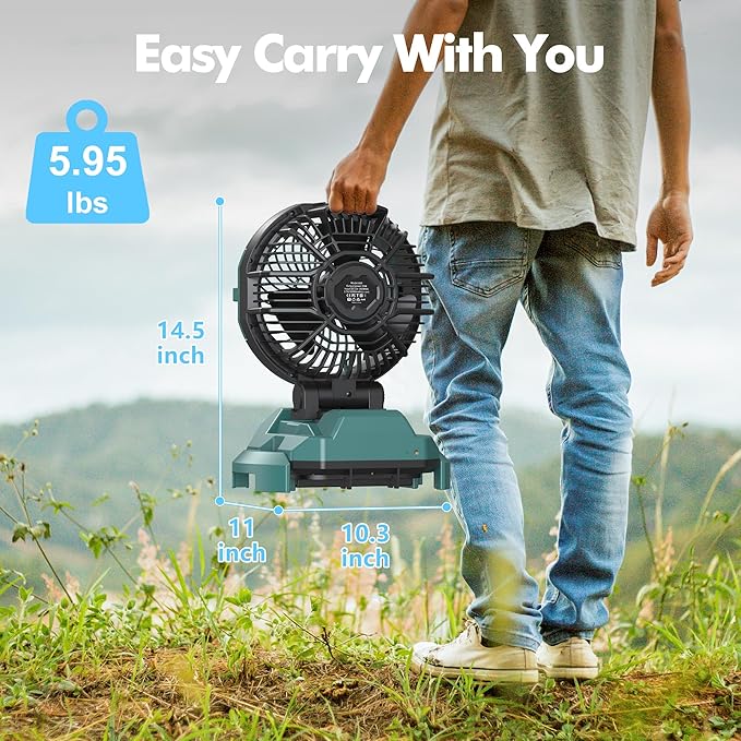 Portable Misting Fan, 4 Powerful Speed & 4 Spray Modes, 30000mAh Battery Powered, Remote Control, Auto Oscillation with Adjustable Base fit for 10-13 inch Bucket for Outdoor Camping Beach Travel