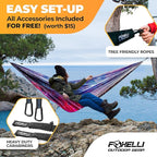 Foxelli Camping Hammock - Lightweight Portable Hammock, Easy Setup with Tree-Friendly Ropes & Steel Carabiners, Heavy Duty Parachute Nylon for Indoors and Outdoors