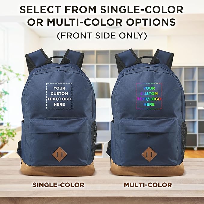 DISCOUNT PROMOS Custom Multipurpose Laptop Backpacks Set of 10/40/80, Personalized Bulk Pack - Lots of Features for Everyday Use, Perfect for Employess, Businessman - Blue