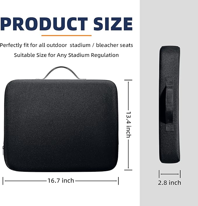 2-Pack Stadium Seat Cushions for Bleachers – Waterproof 2.8" Extra Thick for Long Sitting Hours, Portable Bleacher Cushions, Lightweight Stadium Seat Pads, Suitable for Outdoor Use (Black)