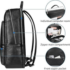 Large Black Leather Backpack for Men, 17.3 Inch Genuine Leather Laptop Backpack for Men, Minimalist Luxury Executive Computer Backpack for Travel Work