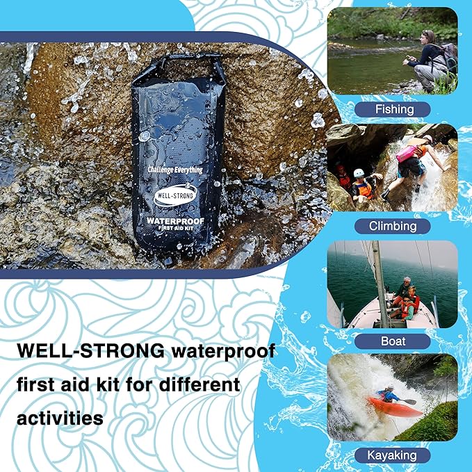 Waterproof First Aid Kit Roll Top Boat Emergency Kit with Waterproof Contents for Fishing Kayaking Boating Swimming Camping Rafting Beach Black