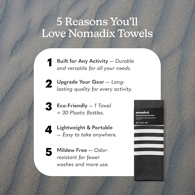 Nomadix Original Towel - Perfect for Beach, Pool, Travel, Camping, Yoga - Made with Recycled Materials - Super Absorbent - Sand Resistant - Poolside Black - 72.5x30