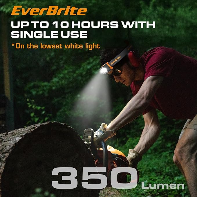 EverBrite Rechargeable Headlamp - 350 Lumens Headlight with Red/Green Light and Tail Light, 7 Lighting Modes with Memory Function, Perfect for Trail Running, Camping and Hiking