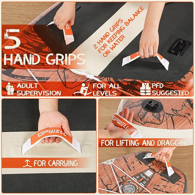 UPWELL 10'6"/11'/11'6" Inflatable Paddle Board, Stand Up Paddlboard for Youth & Adults, Stable Design, Premium SUP Accessories, Backpack, Leash, Hand Pump, Fins