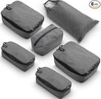 Premium Compression Packing Cubes for Travel, Compression Packaging Cube, Zip Bags Premium 6-Piece Set with laundry bag and shoe bag by TRIPPED Travel Gear (Grey)
