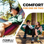 Foxelli Camping Hammock - Lightweight Portable Hammock, Easy Setup with Tree-Friendly Ropes & Steel Carabiners, Heavy Duty Parachute Nylon for Indoors and Outdoors
