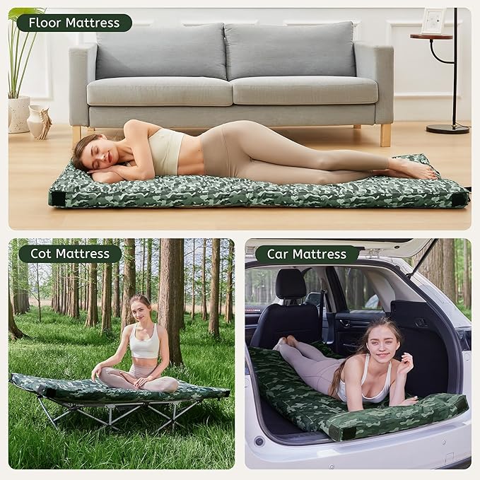 HomeMate CertiPUR-US Memory Foam Camping Mattress Pad Portable Roll Up Mattress for Adults Sleeping Mat Cot Mattress Pad