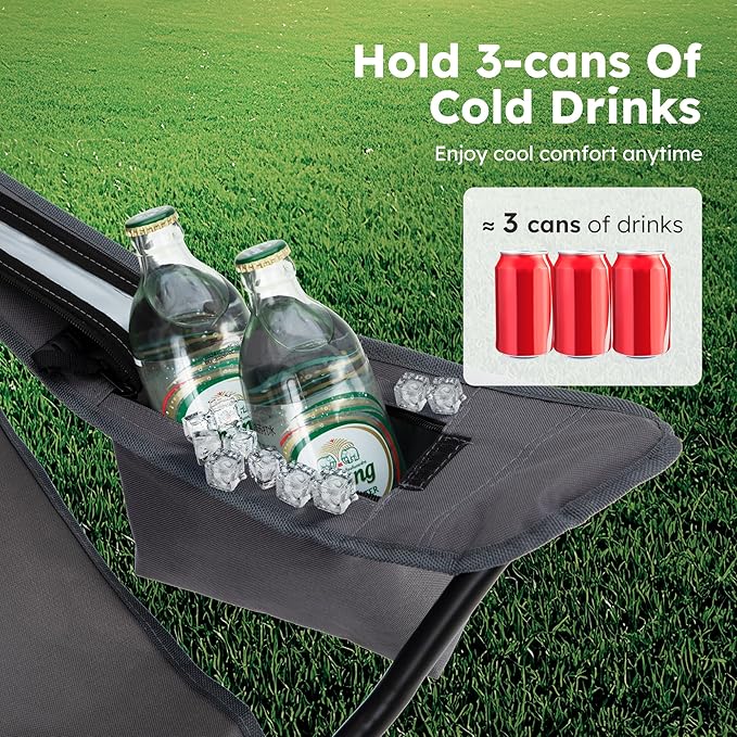 ALPHA CAMP Camping Chair 2 Pack Portable Chair with 3-Can Cooler Folding Chair with Side Pocket and Cup Holder, Collapsible for Camping, Tailgates, Beach, Fishing and Sports,2PC