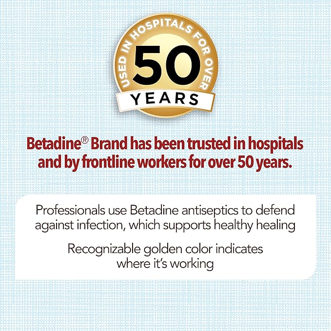 Betadine Antiseptic Liquid First Aid Solution, Povidone-Iodine 10%, Kills Germs in Minor Cuts Scrapes & Burns, No Sting Promise, No Alcohol or Hydrogen Peroxide, 8 FL OZ (Pack of 2)