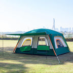 KTT Large Family Cabin Tent 10-12 Person,14.1X10X6.58ft,2 Rooms,3 Storage Pockets,2 Bay-Windows 3 Doors and 3 Windows with Mesh,Straight Wall,Waterproof,Double Layer,Big Tent for Outdoor,Camping
