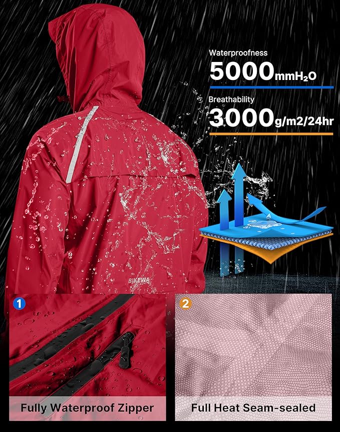 Men's Cycling Rain Jackets Waterproof Running Bike Windbreaker Lightweight Packable Hooded Jacket