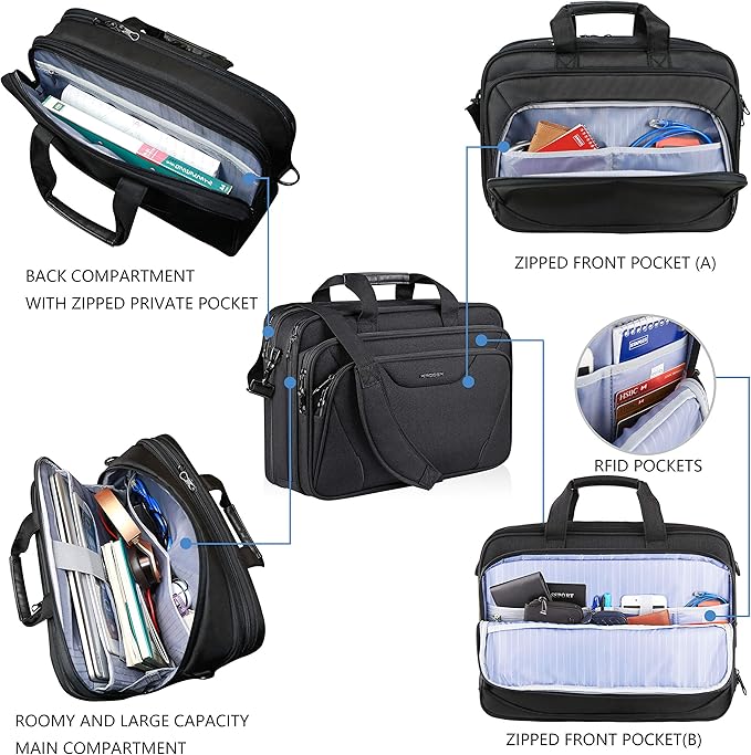 KROSER Laptop Bag Premium Laptop Briefcase Fits Up to 17.3 Inch Laptop Expandable Water-Repellent Shoulder Messenger Bag Computer Bag for Travel/Business/Men/Women-Black
