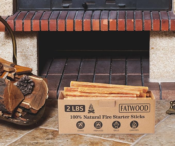 2 lbs Fatwood Fire Starter Sticks, 100% Natural Kindling Firewood Firestarter for Stoves, Pine Wood for Fireplaces, Campfires, Bonfires, Grill