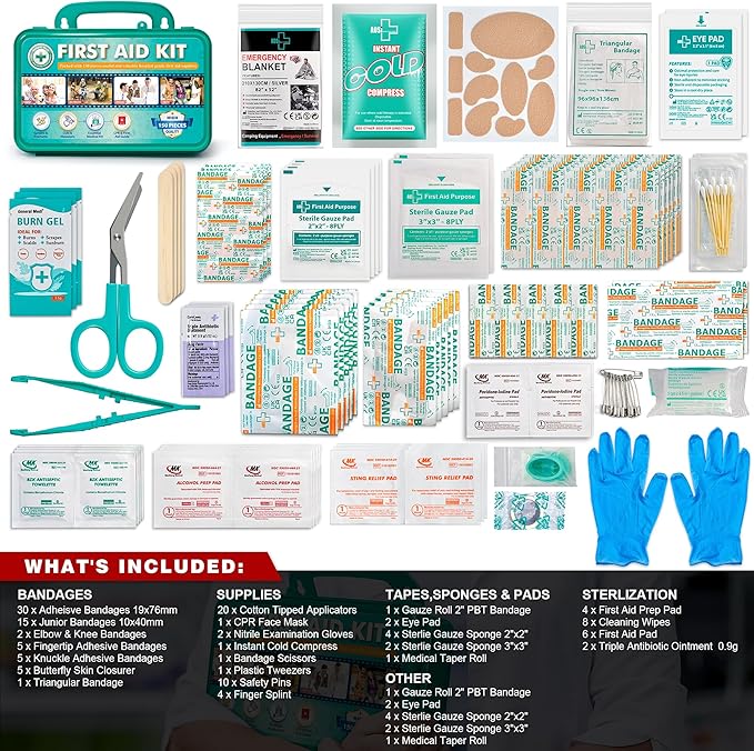 General Medi 150 Pieces Hardcase First Aid Kit - First Aid Box Contains Premium Medical Supplies for Travel, Home, Office, Vehicle, Camping, Workplace & Outdoor