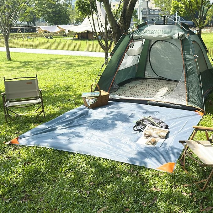 Medium Picnic Mat 6FT Lightweight Camping Tarp Tent Blankets Pocket Beach Blanket Foldable Washable Picnic Rug Quick Dry Compact Beach Mats Hiking Outdoor Essentials(Gray/Blue,78"*83"/6.56ft×6.89ft)