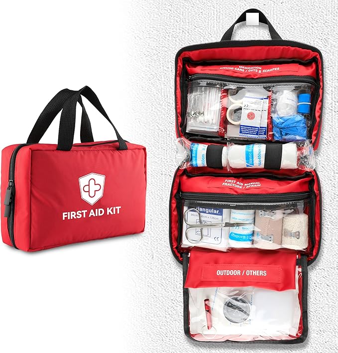 Kitgo First Aid Kit with Hospital Grade Medical Supplies, 220pcs Emergency Medical Trauma Kit, Gift for Dad Husband Great for Home, Outdoors, Office, Car, Travel, Camping, Hiking, Boating