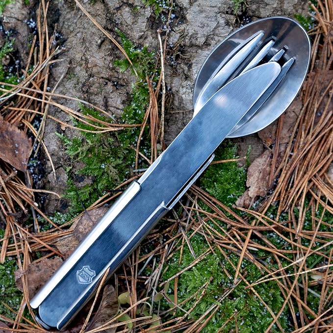 Original Hungarian army cutlery set 4 pieces. Eating utensils military issue spoon fork knife kit flatware multi-tool Camping bottle can opener stainless steel NEW