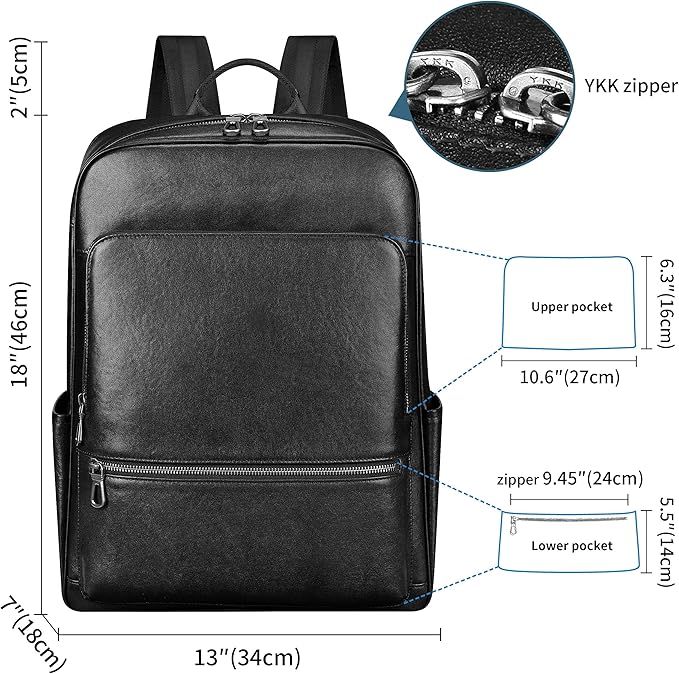 Large Black Leather Backpack for Men, 17.3 Inch Genuine Leather Laptop Backpack for Men, Minimalist Luxury Executive Computer Backpack for Travel Work
