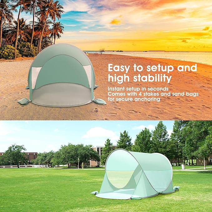 ISILER Pop Up Beach Tent, Portable Outdoor Shade, UPF 50+ Baby Shelter, Easy Setup Windproof Waterproof Canopy